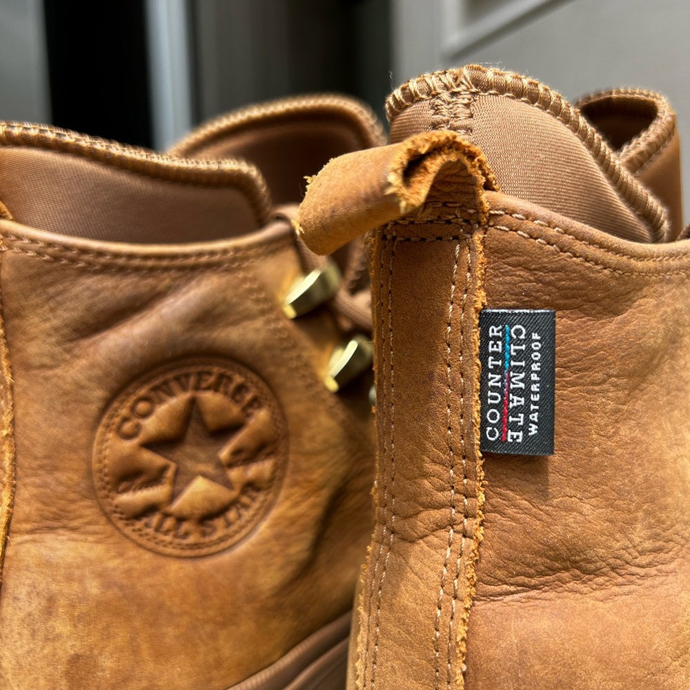 Converse Brown Leather Boots with Distressed Texture